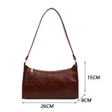 Women Shoulder Bag PU Leather Lattice Handbag Embroidery Underarm Bag