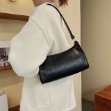 PU Leather Lattice Crescent Shoulder Bag Embroidered Thread Handbag