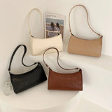 PU Leather Lattice Crescent Shoulder Bag Embroidered Thread Handbag