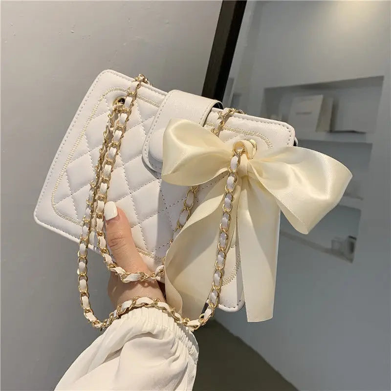 Women Shoulder Bag with Silk Scarves Bowknot Accessories Crossbody Bag