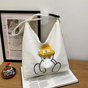 Canvas Shoulder Bag Girl Shopper Large Capacity Bear Print Handbag