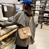 Corduroy Shopper Bags Girl Cat Doll Mini Crossbody Bags