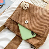 Corduroy Shopper Bags Girl Cat Doll Mini Crossbody Bags