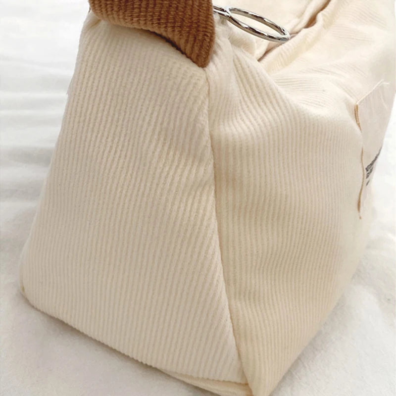 Corduroy Shopper Bag Sweet Frilled Shoulder Strap Hobo Bag