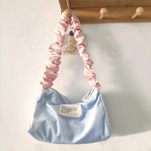 Corduroy Shopper Bag Sweet Frilled Shoulder Strap Hobo Bag