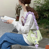 Corduroy Shopper Bag Sweet Frilled Shoulder Strap Hobo Bag