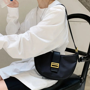 Casual Solid Saddle Shoulder Bag Purse with Zipper for Women