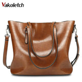 Oil Wax Leather Women Shoulder Bags Large Capacity Tote Bag