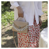 Women Shoulder Bags Embossed Messenger Bag Chain Lock Tote Bag