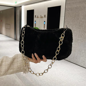 Plush Chain Shoulder Bag Spring Autumn Casual Handbag