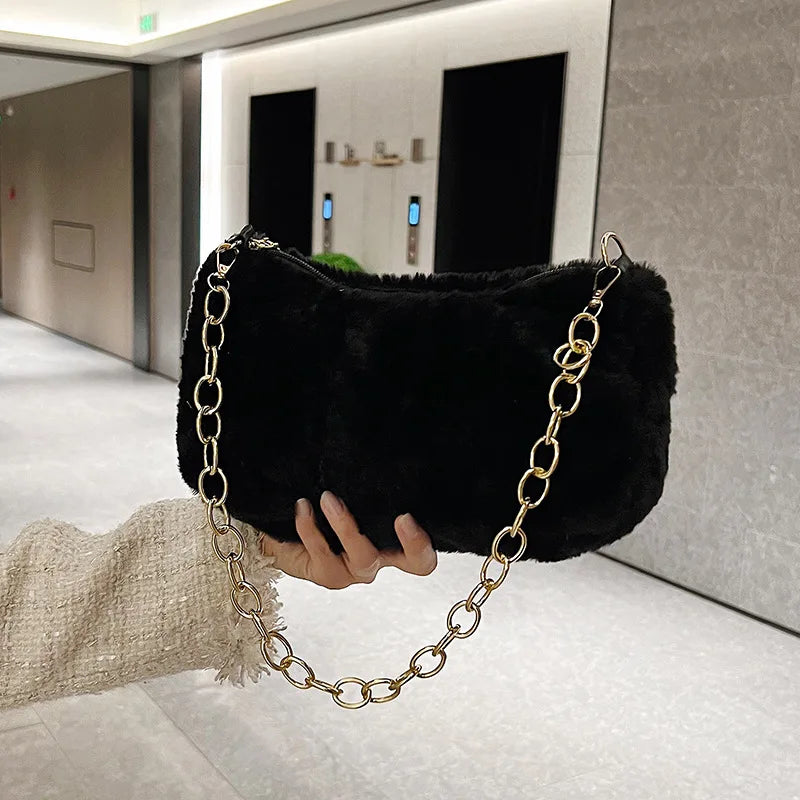 Plush Chain Shoulder Bag Spring Autumn Casual Handbag