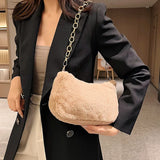 Plush Chain Shoulder Bag Spring Autumn Casual Handbag