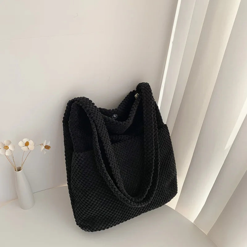 Plush Tote Bags with Front Open Pockets - Large Capacity Handbags