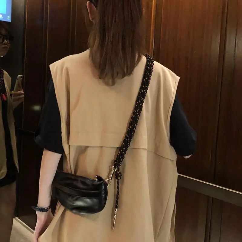 Vintage Shoulder Bag Braided Strap PU Leather Zipper Harajuku Cross-body
