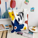 Canvas Floral Printed Shoulder Bag Zipper Satchel