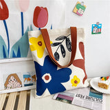 Canvas Floral Printed Shoulder Bag Zipper Satchel