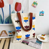 Canvas Floral Printed Shoulder Bag Zipper Satchel