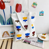 Canvas Floral Printed Shoulder Bag Zipper Satchel
