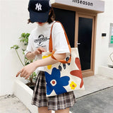 Canvas Floral Printed Shoulder Bag Zipper Satchel