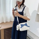 Canvas Japanese Preppy Style Shoulder Bag with Bow