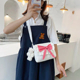 Canvas Japanese Preppy Style Shoulder Bag with Bow