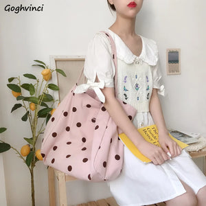Canvas Shoulder Bag Large Capacity Dot Casual Totes Embroidery School Bag
