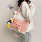 Canvas Shoulder Bag Large Capacity Multi-pockets Tote Handbag