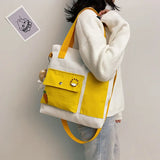 Canvas Shoulder Bag Large Capacity Multi-pockets Tote Handbag