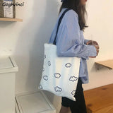 Canvas Shoulder Bag Cloud Print Large Capacity Tote