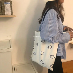 Canvas Shoulder Bag Cloud Print Large Capacity Tote