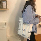 Canvas Shoulder Bag Cloud Print Large Capacity Tote