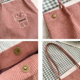 Corduroy Cartoon Embroidery Shoulder Bag for Women Students Travel