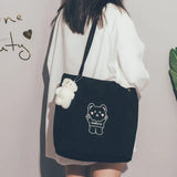 Corduroy Cartoon Embroidery Shoulder Bag for Women Students Travel