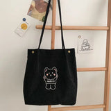 Corduroy Cartoon Embroidery Shoulder Bag for Women Students Travel