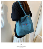 Bear Embroidered Velvet Handbags Large Capacity Tote Bags