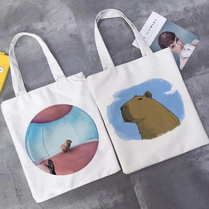 Capybara Print Shoulder Bag Canvas Tote Shopping Eco Beach Cartoon Large