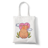 Capybara Print Shoulder Bag Canvas Tote Shopping Eco Beach Cartoon Large
