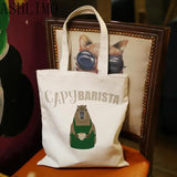 Capybara Print Shoulder Bag Canvas Tote Shopping Eco Beach Cartoon Large
