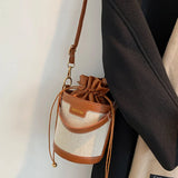 Women Shoulder Bags Cylinder PU Leather Bucket Crossbody Bag Casual Drawstring H