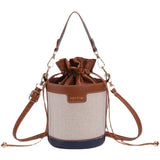 Women Shoulder Bags Cylinder PU Leather Bucket Crossbody Bag Casual Drawstring H