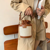 Women Shoulder Bags Cylinder PU Leather Bucket Crossbody Bag Casual Drawstring H