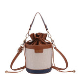 Women Shoulder Bags Cylinder PU Leather Bucket Crossbody Bag Casual Drawstring H