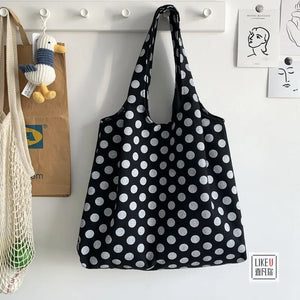 Women Shoulder Bags Dot Large Capacity Canvas Bag Shopping Daily Retro