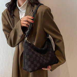 Plaid Shoulder Bag Women Underarm Tie Messenger Crossbody Purse