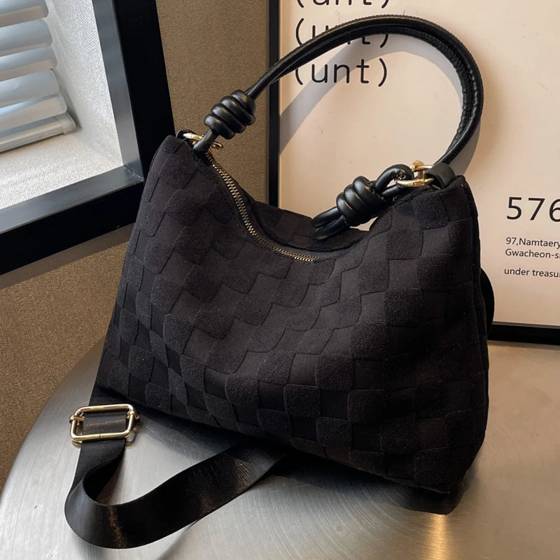 Plaid Shoulder Bag Women Underarm Tie Messenger Crossbody Purse