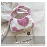 Women Heart Printing Shoulder Bag Warm Plush Tote Handbag