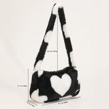 Women Heart Printing Shoulder Bag Warm Plush Tote Handbag