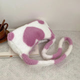 Women Heart Printing Shoulder Bag Warm Plush Tote Handbag