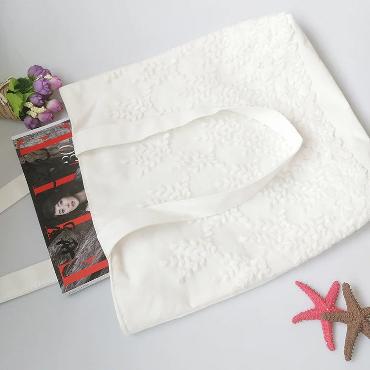 Women Shoulder Bags Lace Floral Embroidery Handbags Canvas Bag