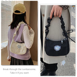 Canvas Heart Pattern Printed Shoulder Bag